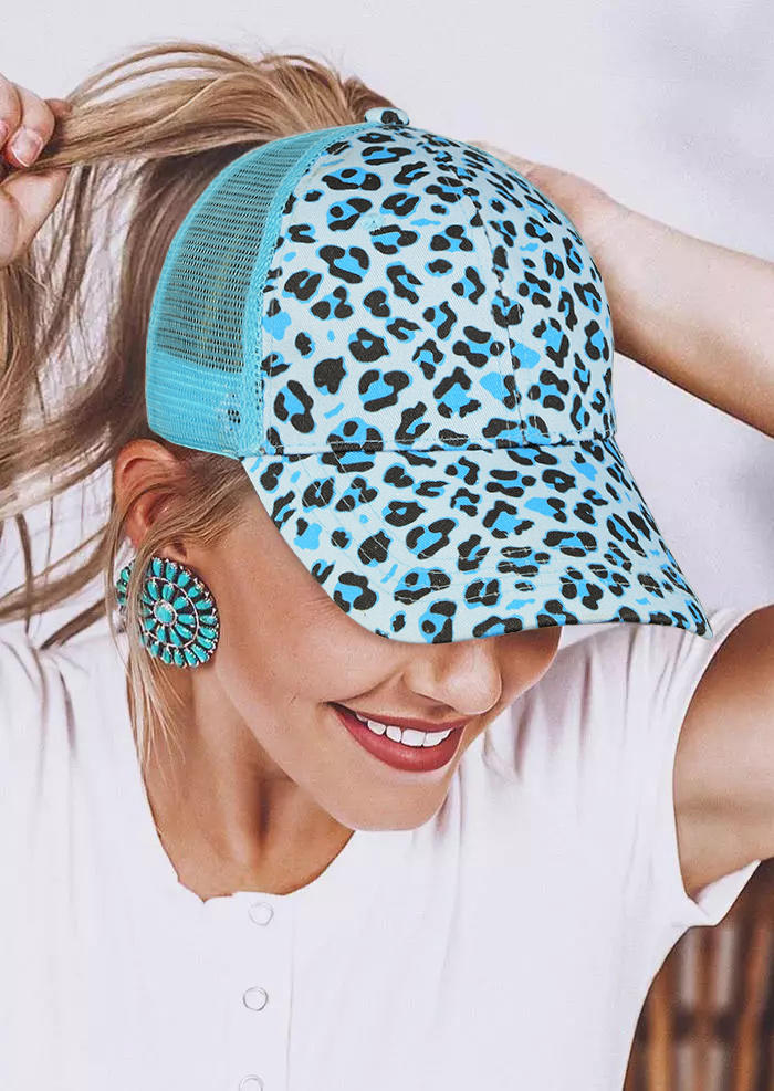 

Hats Leopard Mesh Hollow Out Baseball Cap in Blue. Size