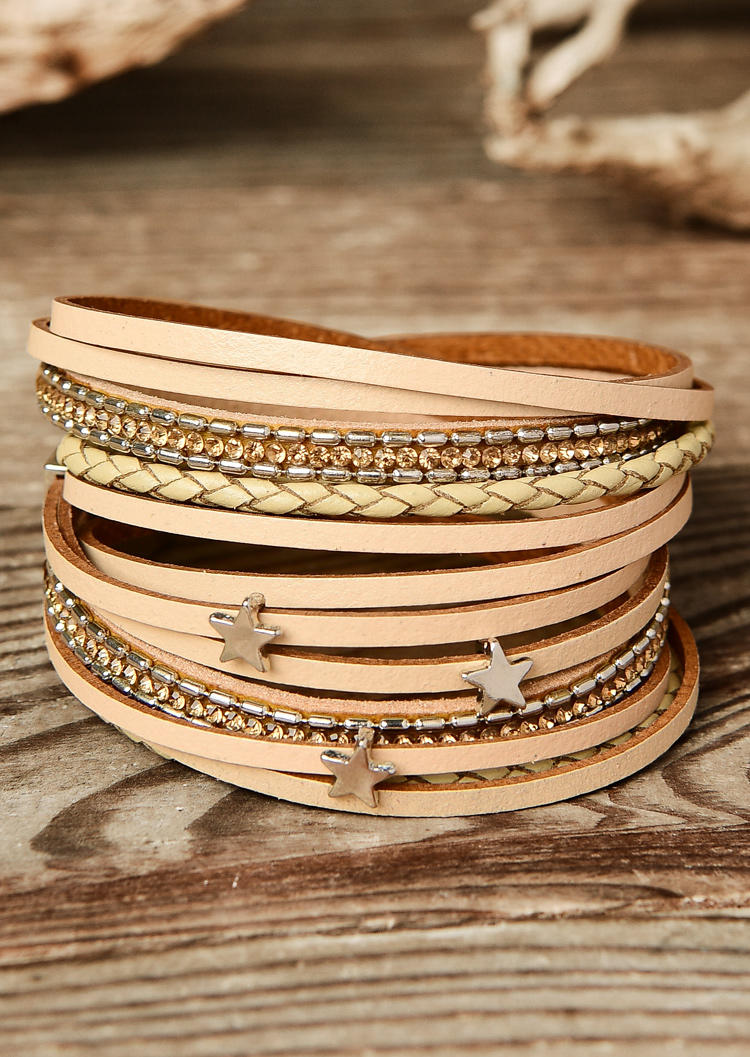 

Bracelet Star Multi-Layered Magnetic Buckle Bracelet in Light Khaki. Size