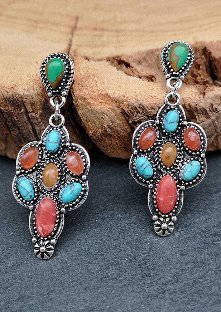 

Earrings Vintage Turquoise Colorful Gemstone Earrings in Multicolor. Size