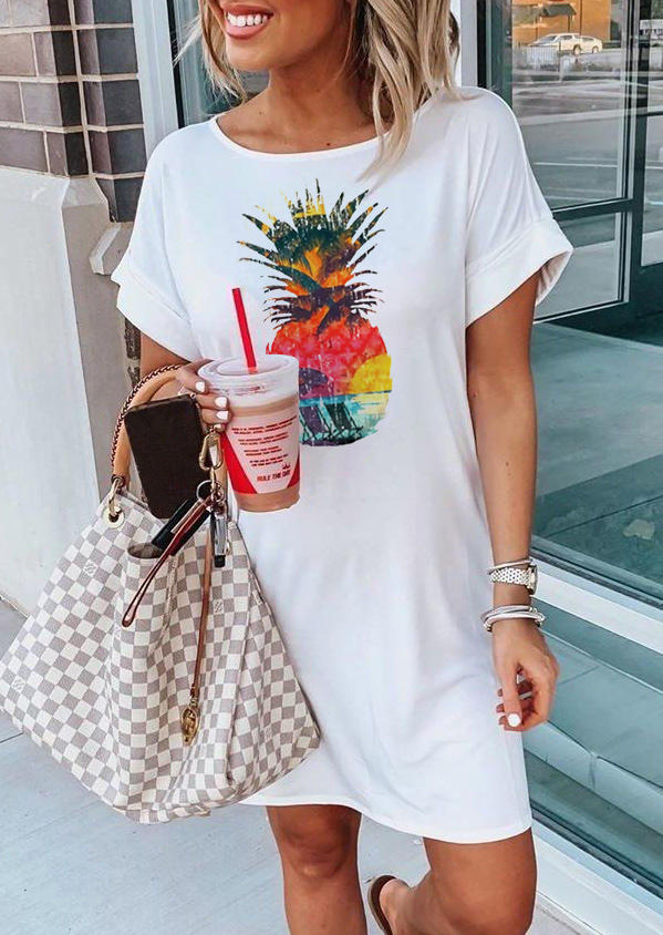 

Mini Dresses Beach Sunset Pineapple Mini Dress in White. Size: ,L