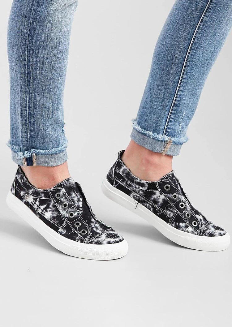 

Sneakers Tie Dye Round Toe Slip On Flat Sneakers in Black. Size: ,38,39,40,41