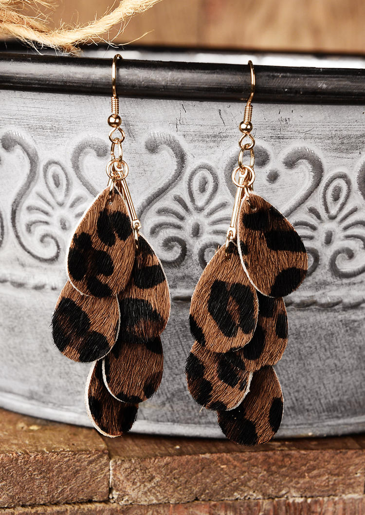

Earrings Vintage Leopard Multi-Layered Water Drop Earrings in Leopard. Size