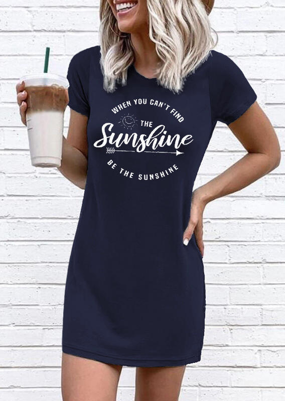

Mini Dresses Sunshine Arrow O-Neck Mini Dress in Navy Blue. Size