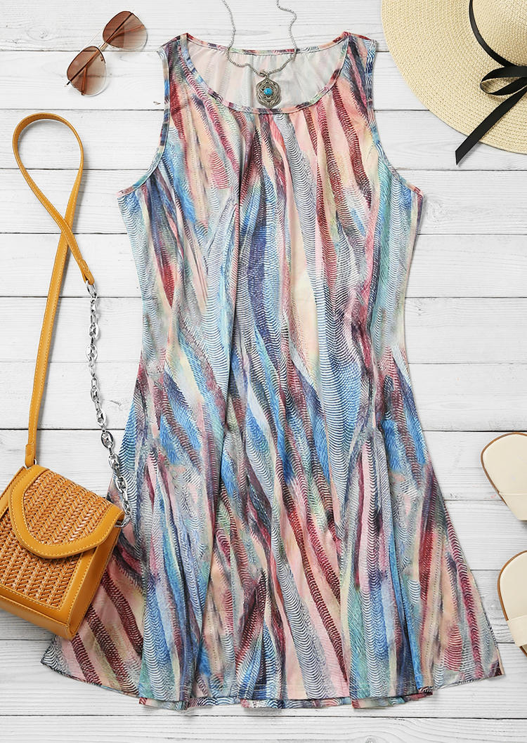 

Mini Dresses Colorful Striped Sleeveless O-Neck Mini Dress in Multicolor. Size: ,2XL
