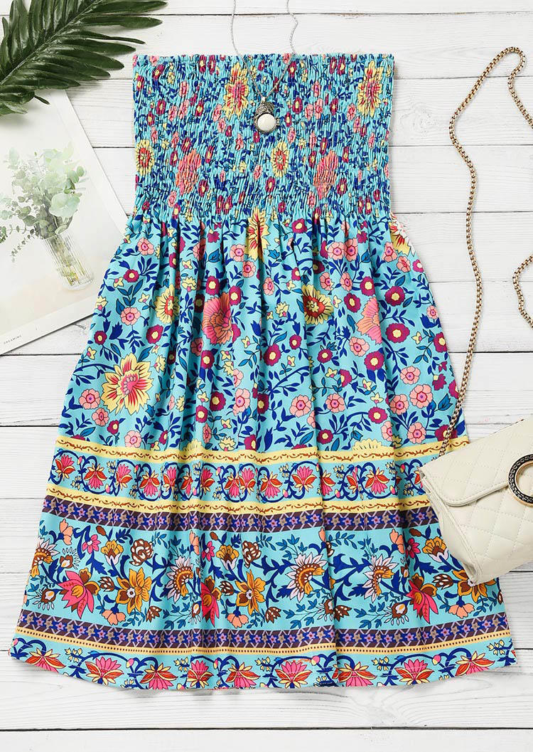 Mini Dresses Floral Smocked Strapless Mini Dress in Multicolor. Size: XL