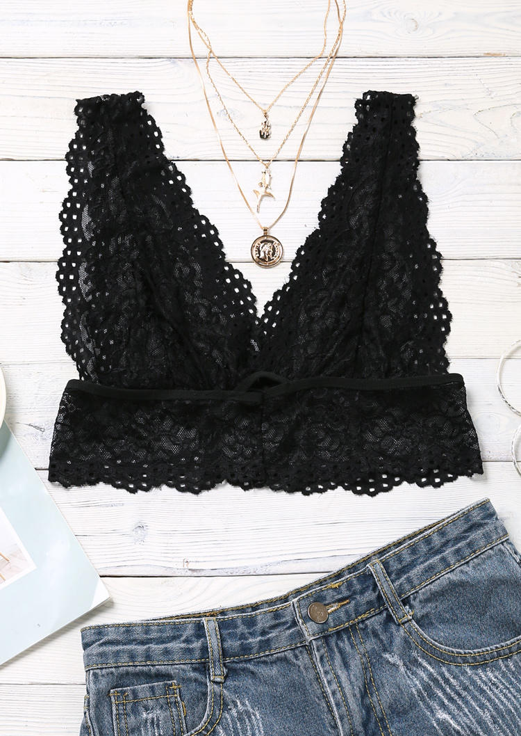 

Lingerie Hollow Out Lace Lingerie Crop Top in Black. Size: ,M,L,XL