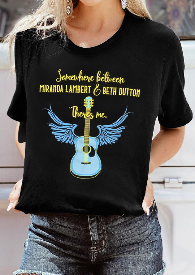 There's Me Wing Guitar O-Neck T-Shirt Tee - Black