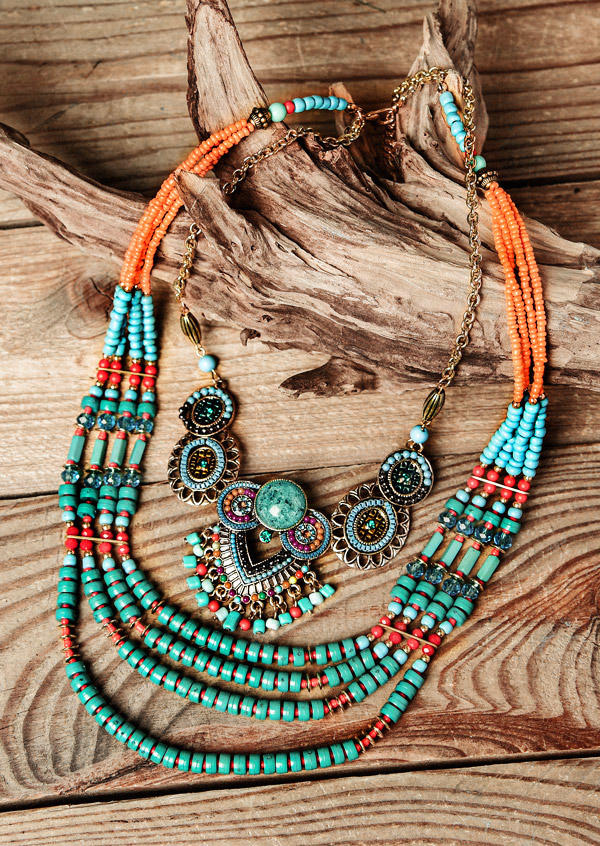 

Necklaces Ethnic Style Beading Multi-Layered Necklace in Cyan. Size