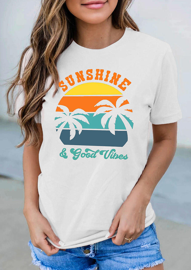 

T-shirts Tees Sunshine Good Vibes Palm Tree T-Shirt Tee in White. Size