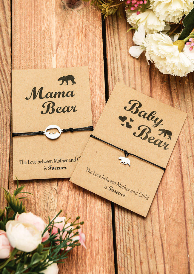 

Bracelet 2Pcs Mama Bear Adjustable Matching Bracelet Set in Silver. Size