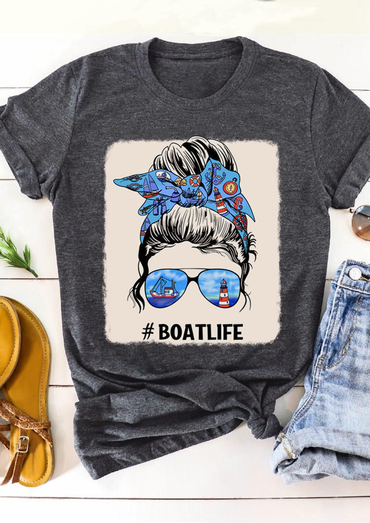 

T-shirts Tees Boat Life Sunglasses O-Neck T-Shirt Tee in Dark Grey. Size: ,M
