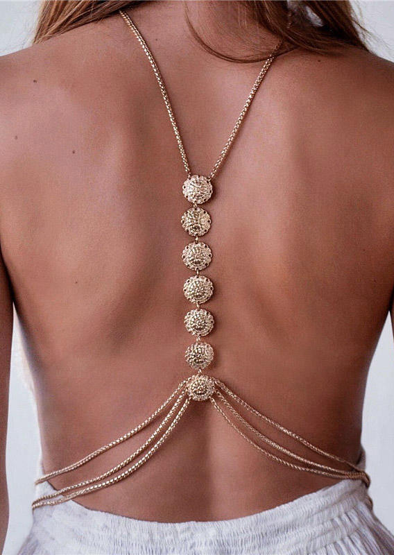 

Body Jewelry Carved Flower Beading Necklace Waist Body Chain in Gold,Silver. Size
