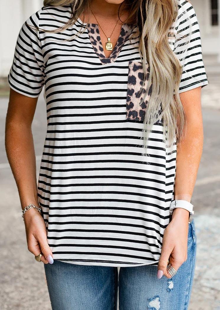 

Blouses Striped Leopard Notched Neck Blouse in Stripe. Size