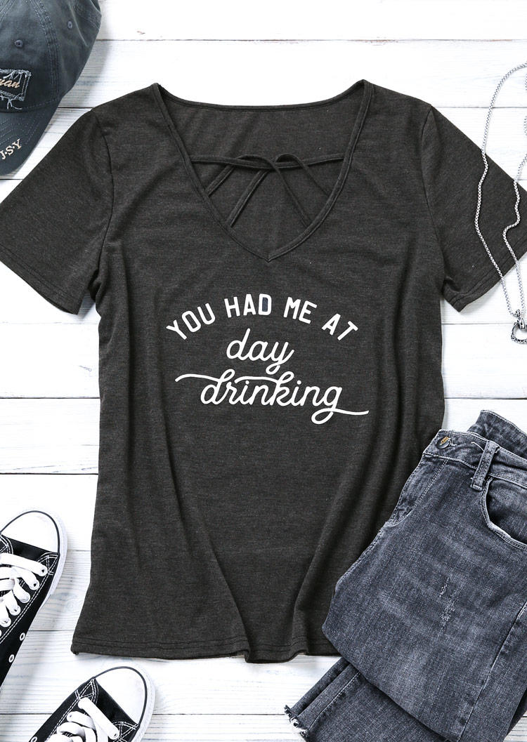 

Blouses You Had Me At Day Drinking Cut Out Blouse in Gray. Size