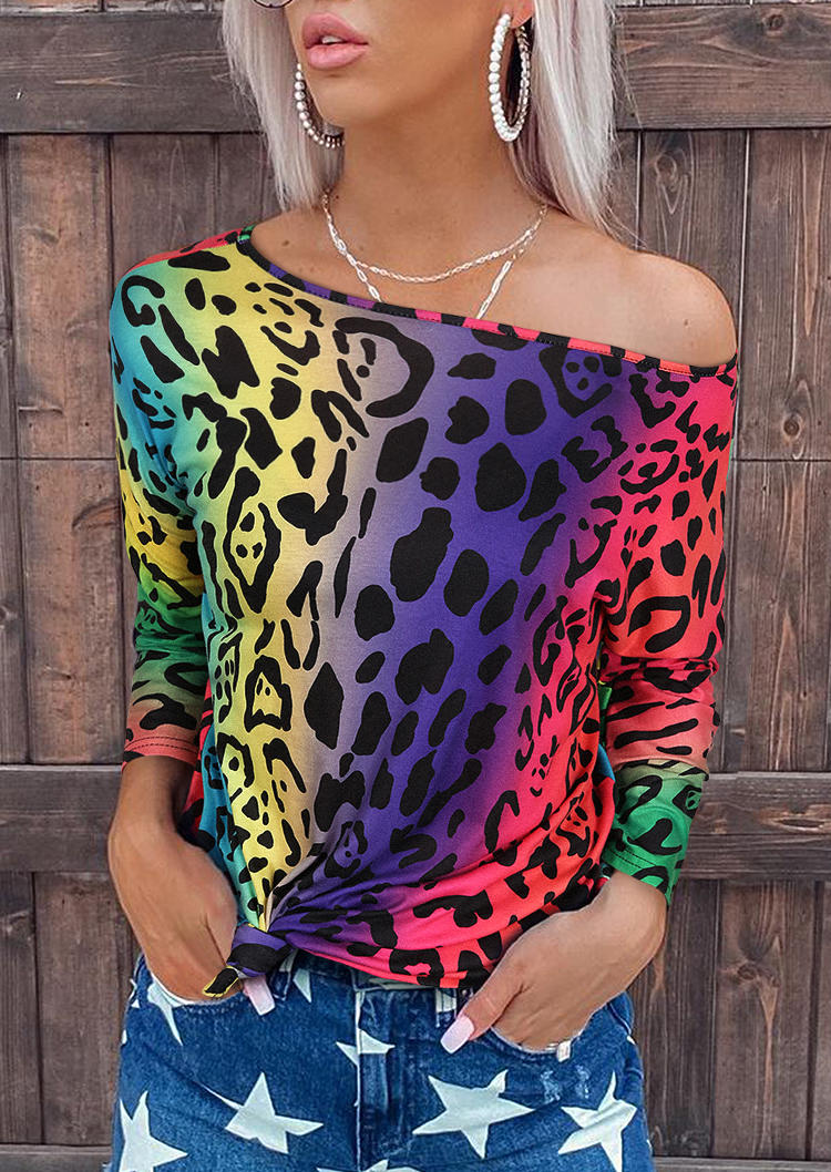 Colorful Gradient Leopard  Loose Blouse