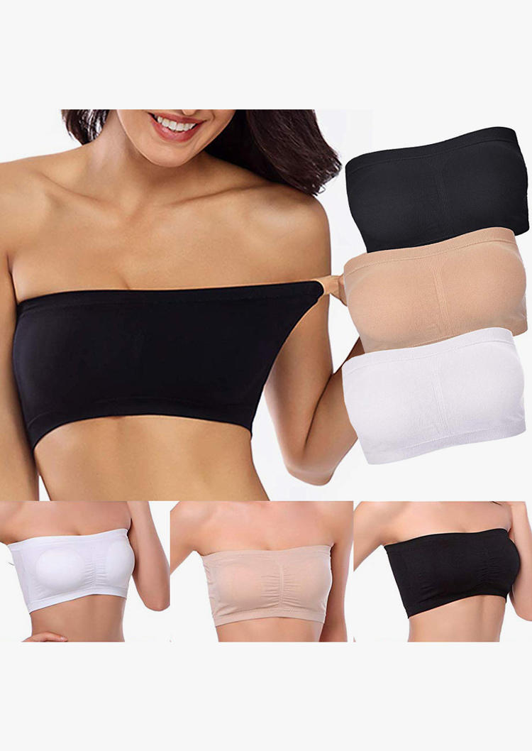 Bras Breathable Strapless Padded Bandeau Bra in Flesh. Size: S,M,L