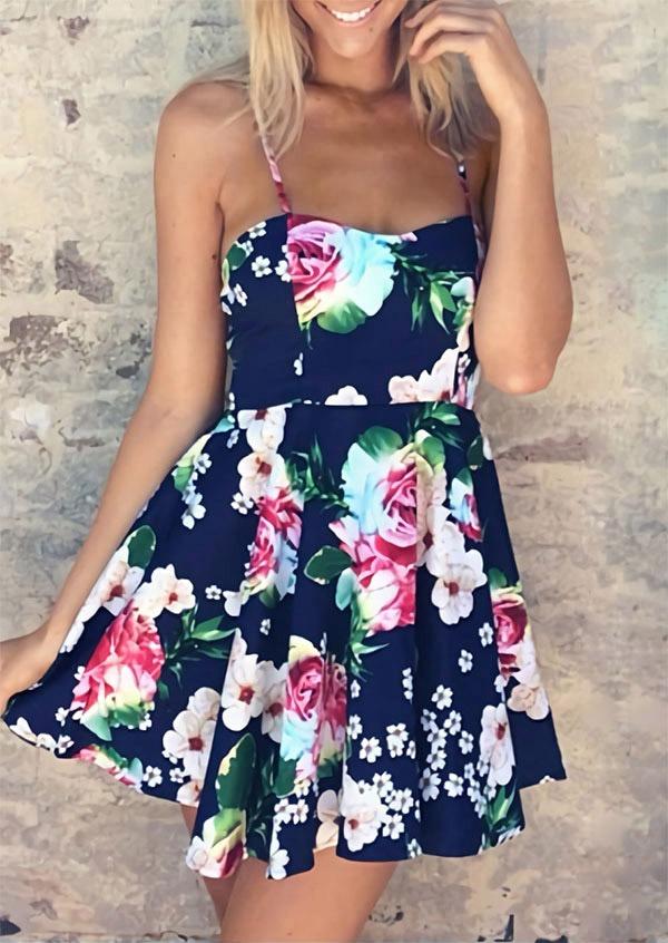 

Mini Dresses Floral Lace Splicing Open Back Elastic Waist Mini Dress in Blue. Size: ,M,L,XL