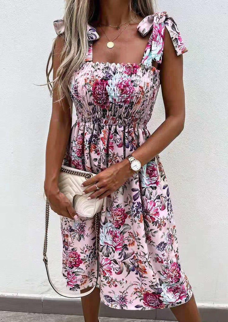 

Mini Dresses Floral Smocked Tie Spaghetti Strap Mini Dress in Multicolor. Size