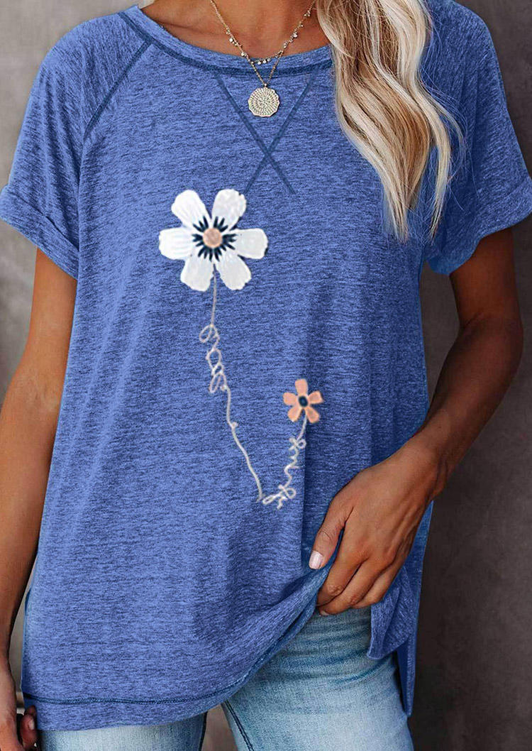 

T-shirts Tees Daisy O-Neck Raglan Sleeve Casual T-Shirt Tee in Blue. Size