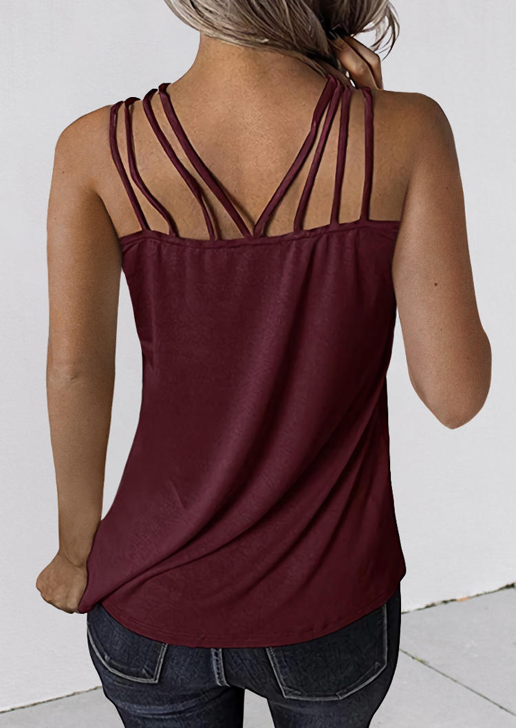 

Tank Tops Criss-Cross Sleeveless Camisole in Burgundy. Size