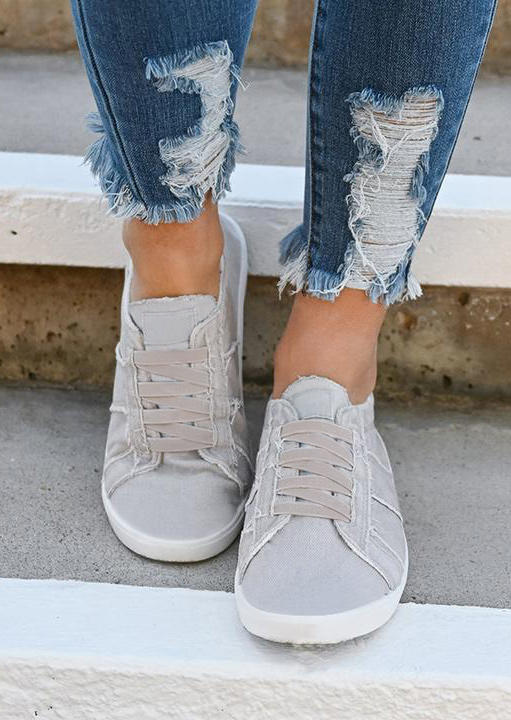 

Sneakers Vintage Elastic Band Slip On Flat Canvas Sneakers in Gray. Size