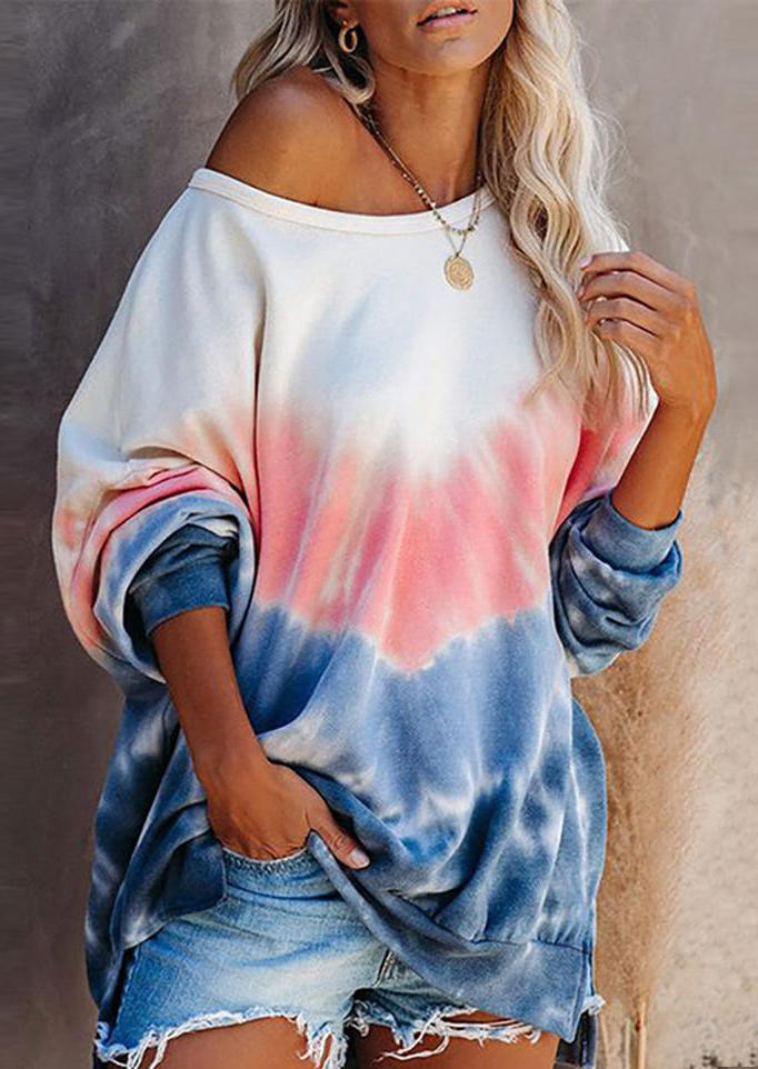 

Sweatshirts Tie Dye Color Block Drop-Shoulder Sweatshirt in Multicolor. Size