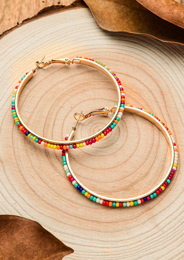 

Earrings Ethnic Style Colorful Beading Hoop Earrings in Multicolor. Size