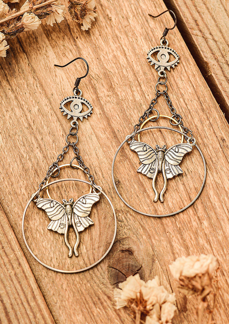 

Earrings Vintage Alloy Moth Hollow Out Hook Earrings in Silver. Size