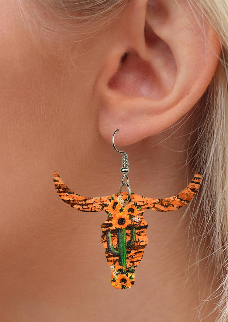 

Earrings Steer Skull Cactus Floral Earrings in Pattern1. Size