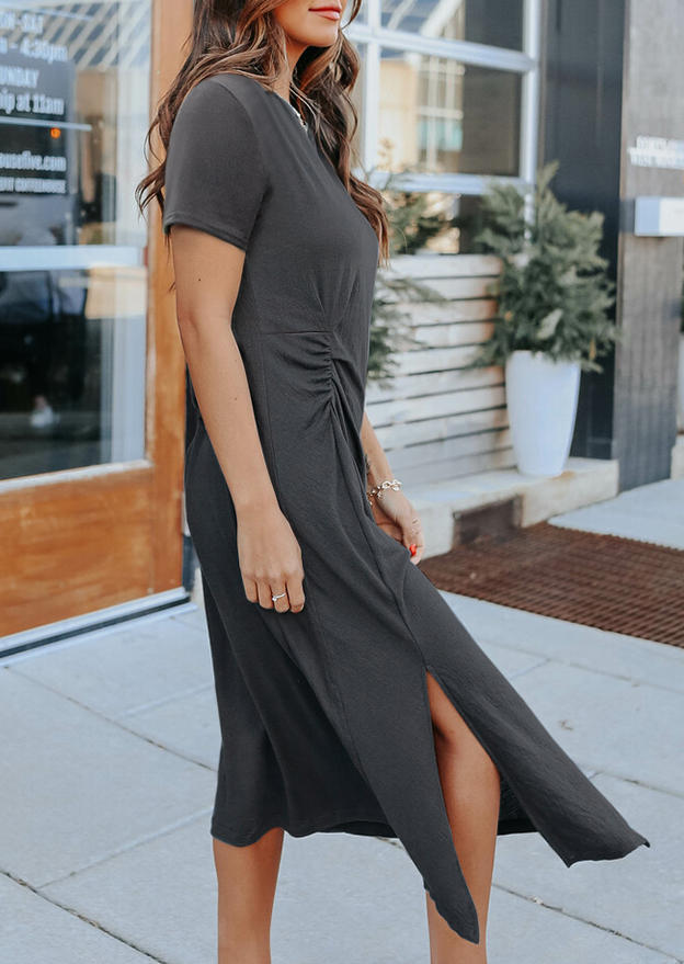 

Maxi Dresses Slit Twist O-Neck Maxi Dress - Dark Grey in Gray. Size