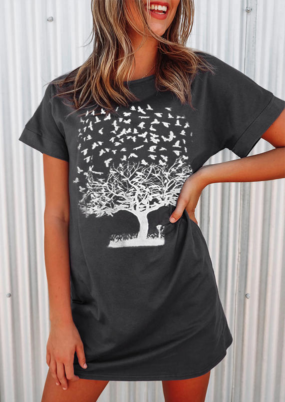 

Mini Dresses Tree Of Life O-Neck Mini Dress in Dark Grey. Size: ,M,L,XL