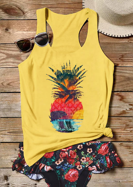 

Tank Tops Beach Sunset Pineapple Racerback Tank Top in Yellow. Size