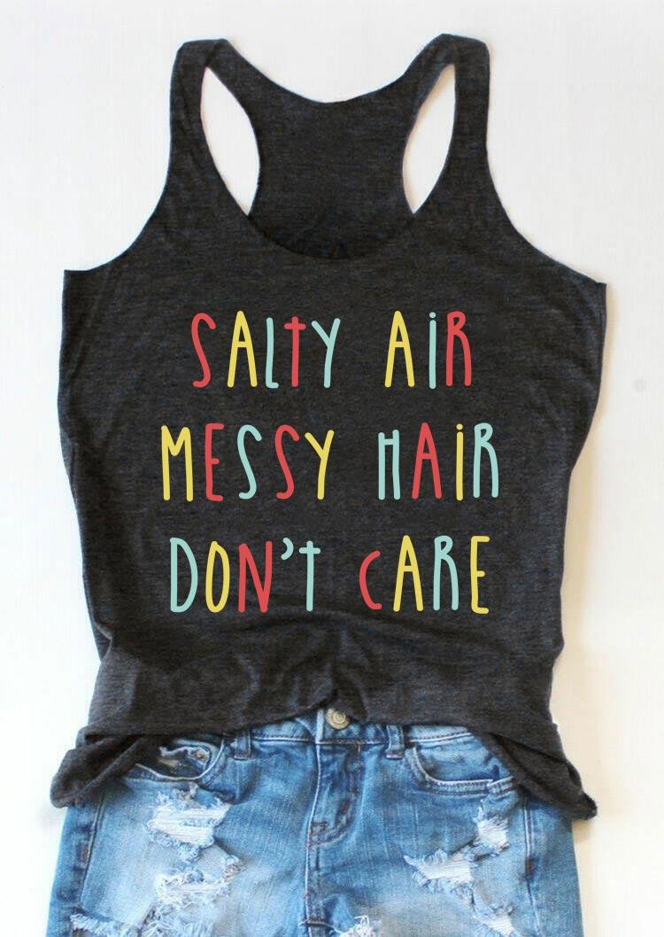 

Tank Tops Salty Air Messy Hair Don't Care Racerback Tank Top in Dark Grey. Size