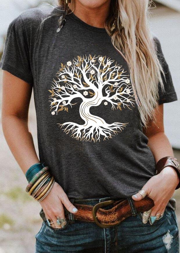 

T-shirts Tees Tree Of Life O-Neck T-Shirt Tee in Dark Grey. Size
