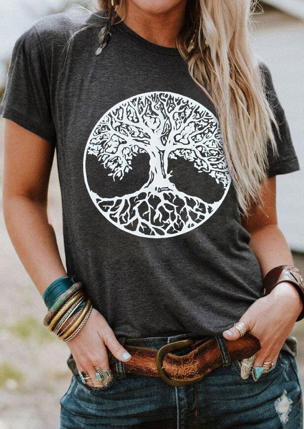

T-shirts Tees Tree Of Life O-Neck T-Shirt Tee in Dark Grey. Size
