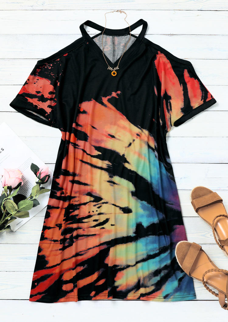

Mini Dresses Reverse Tie Dye Rainbow Cold Shoulder Mini Dress in Multicolor. Size: ,L,XL
