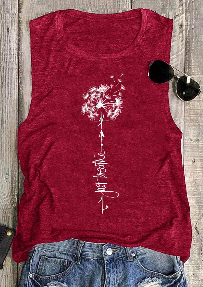 

Dandelion Just Breathe O-Neck Tank - Burgundy, 509115