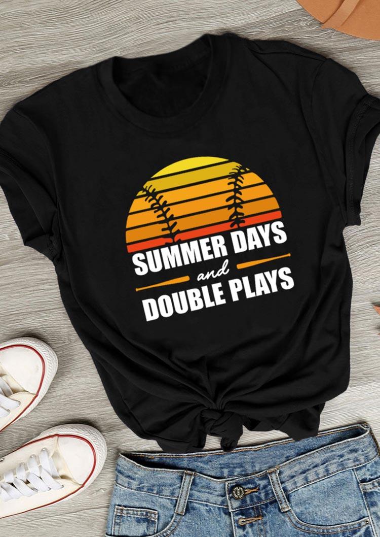 T-shirts Tees Summer Days And Double Plays Baseball T-Shirt Tee in Black. Size: L