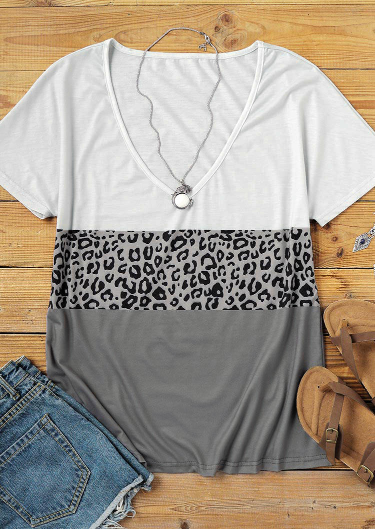 

Blouses Leopard Color Block V-Neck Blouse without Black Camisole in Multicolor. Size