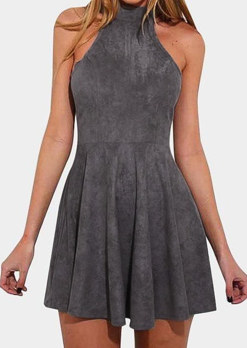 

Mini Dresses Lace Up Hollow Out Mini Dress in Gray. Size: ,M,L,XL
