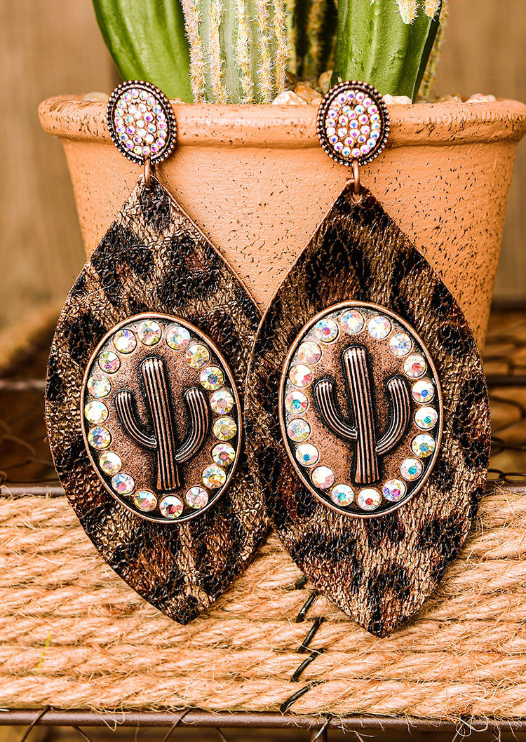 

Earrings Leopard Cactus Rhinestone Earrings in Leopard. Size