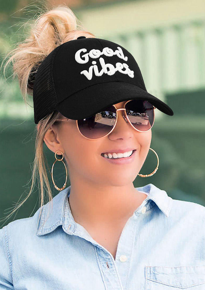 

Hats Good Vibes Mesh Hollow Out Baseball Cap in Black. Size