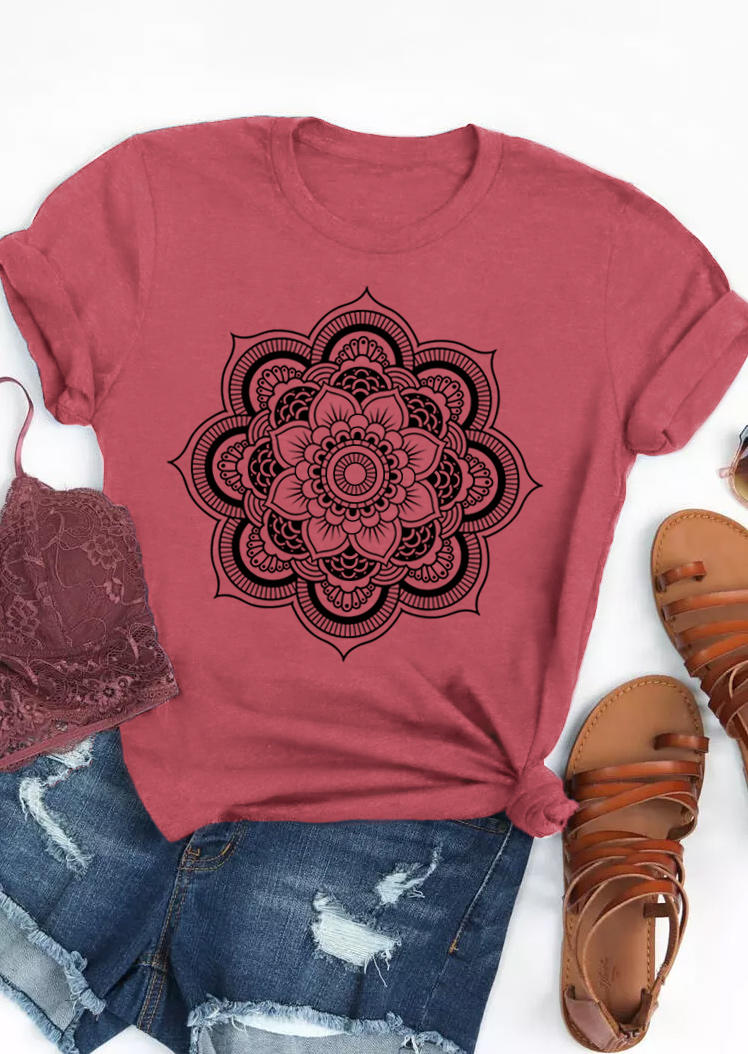 

T-shirts Tees Mandala O-Neck T-Shirt Tee in Brick Red. Size: ,L