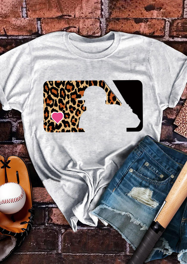 

T-shirts Tees Leopard Heart Baseball O-Neck T-Shirt Tee in Light Grey. Size