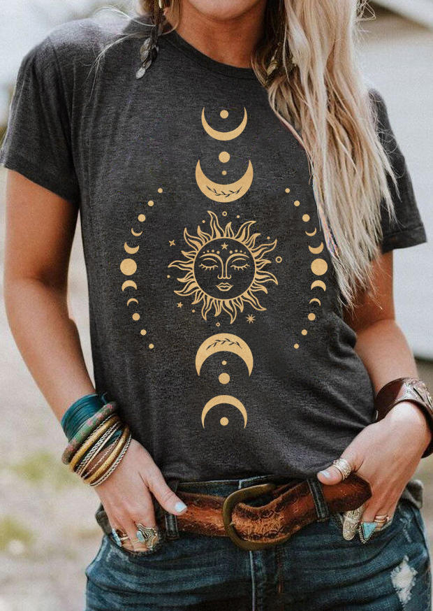 

T-shirts Tees Sun And Moon O-Neck T-Shirt Tee in Dark Grey. Size: ,M,L,XL