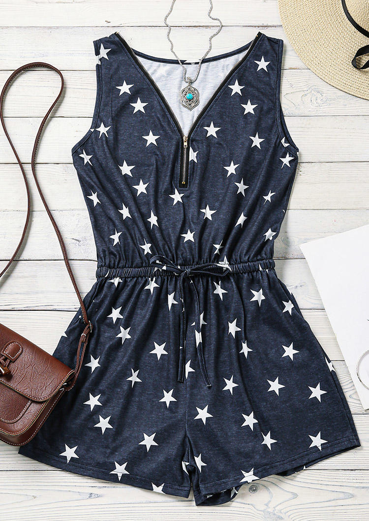 

Jumpsuits & Rompers Star Zipper Pocket Romper in Navy Blue. Size