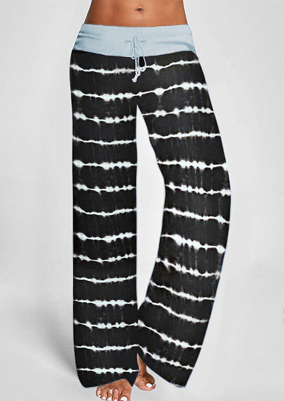 

Pants Striped Tie Dye Drawstring Pants in Black. Size