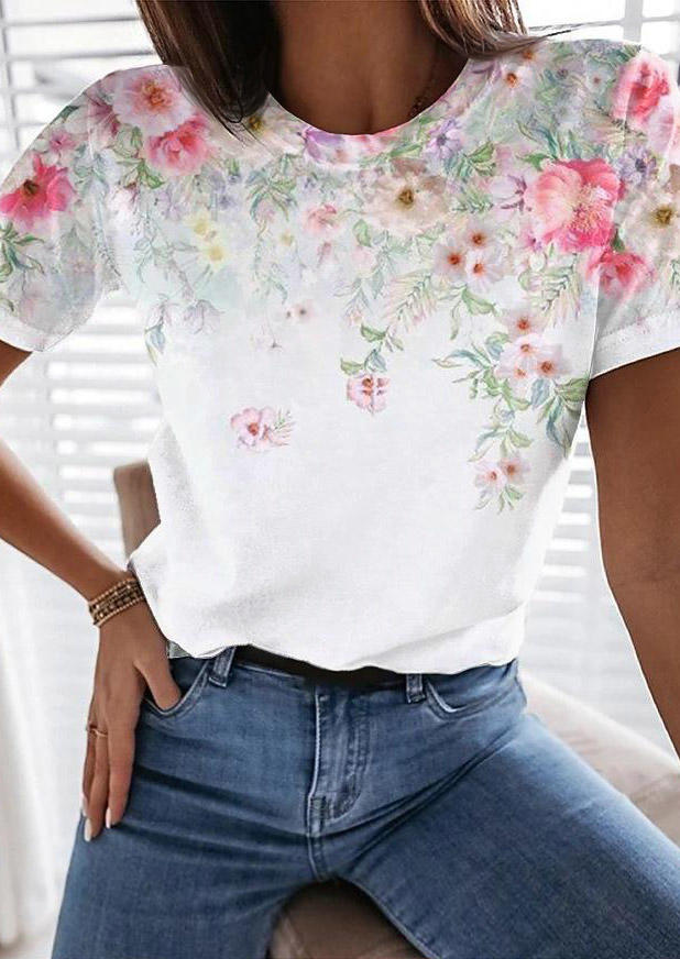 

T-shirts Tees Floral O-Neck T-Shirt Tee in White. Size: ,M,L,XL