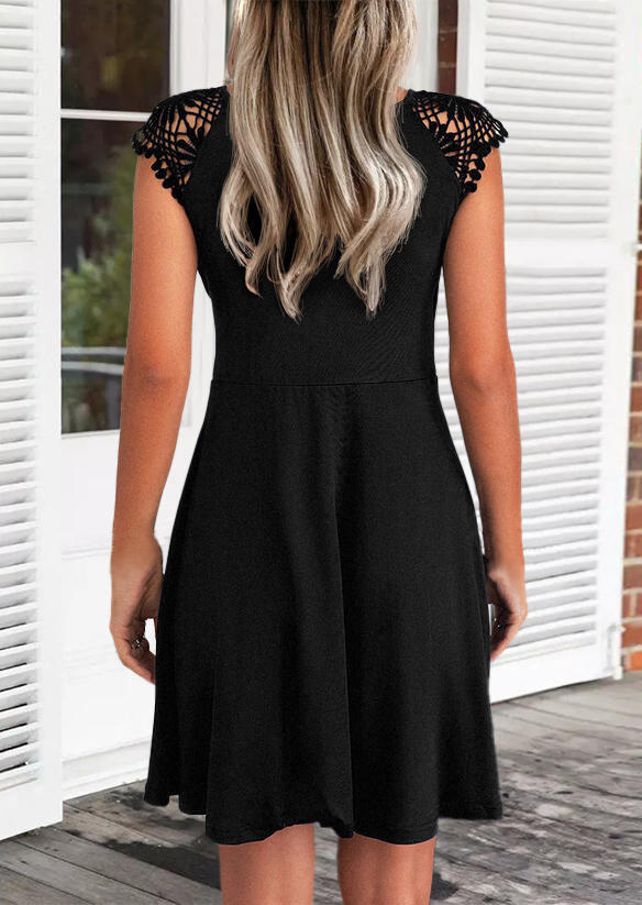 

Mini Dresses Hollow Out Lace Splicing Wrap Mini Dress in Black. Size