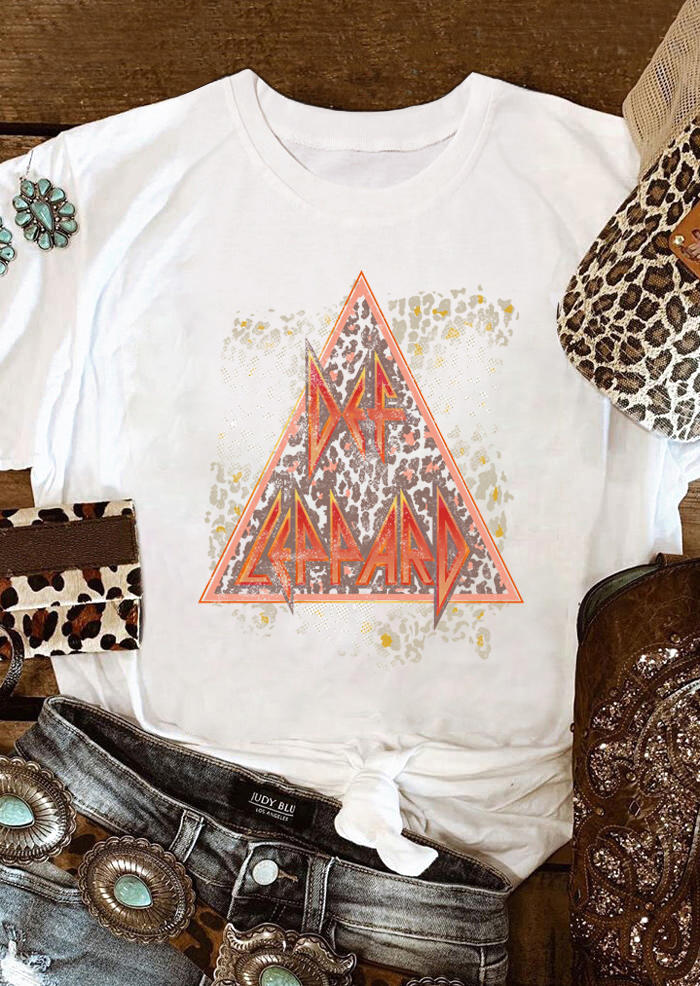 Def Leopard Distressed O-Neck T-Shirt Tee - White